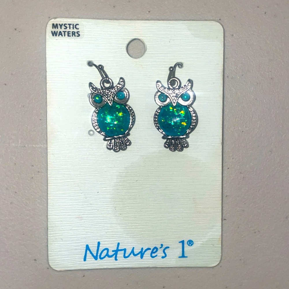 Blue owl earrings